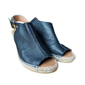 Maypol - Black Leather Peep Toe Slingback Ankle Espadrille Sandal - Size 40